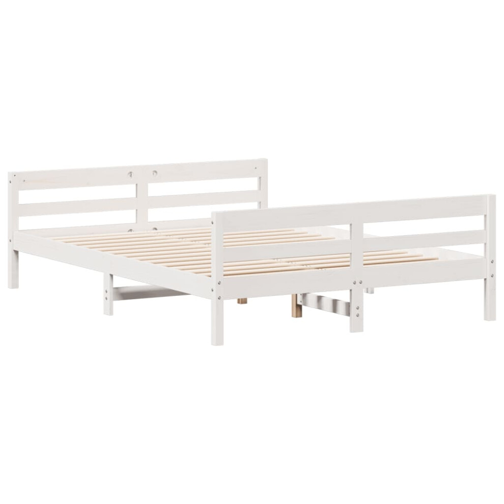 Vidaxl (White, 140 X 200 Cm) Bed Frame With Headboard Bed Base Mattress Foundation Solid Wood Pine