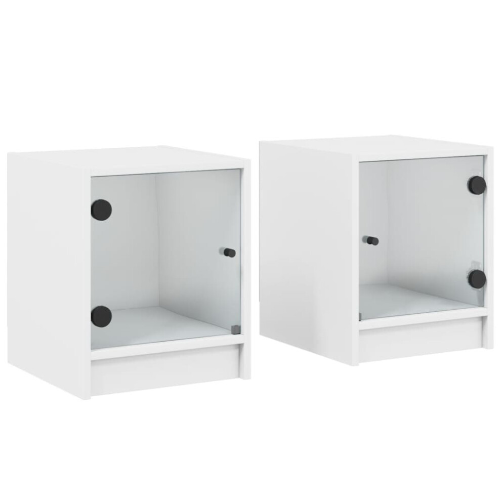 (white, 2 pcs) vidaXL Bedside Cabinets with Glass Doors Nightstand Bed Side Table End Table