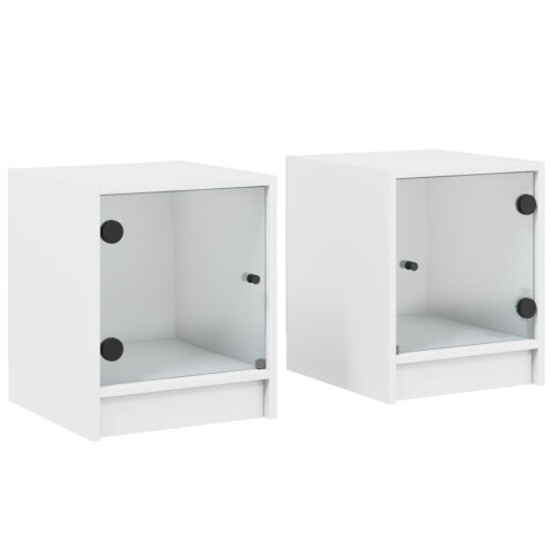 VidaXL (white, 2 pcs) vidaXL Bedside Cabinets with Glass Doors Nightstand Bed Side Table End Table 1