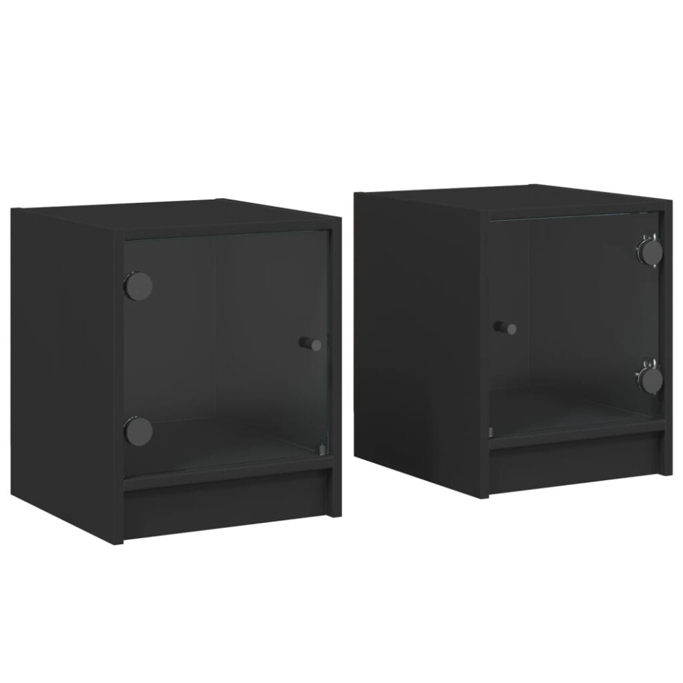 (black, 2 pcs) vidaXL Bedside Cabinets With Glass Doors Nightstand Bed Side Table End Table