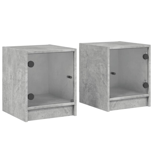 VidaXL (concrete grey, 2 pcs) vidaXL Bedside Cabinets with Glass Doors Nightstand Bed Side Table End Table