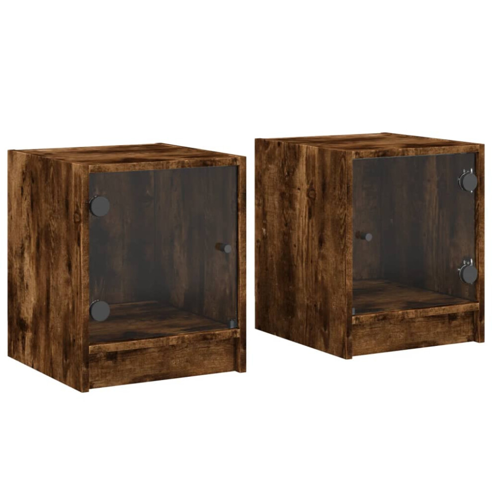 (smoked oak, 2 pcs) vidaXL Bedside Cabinets with Glass Doors Nightstand Bed Side Table End Table