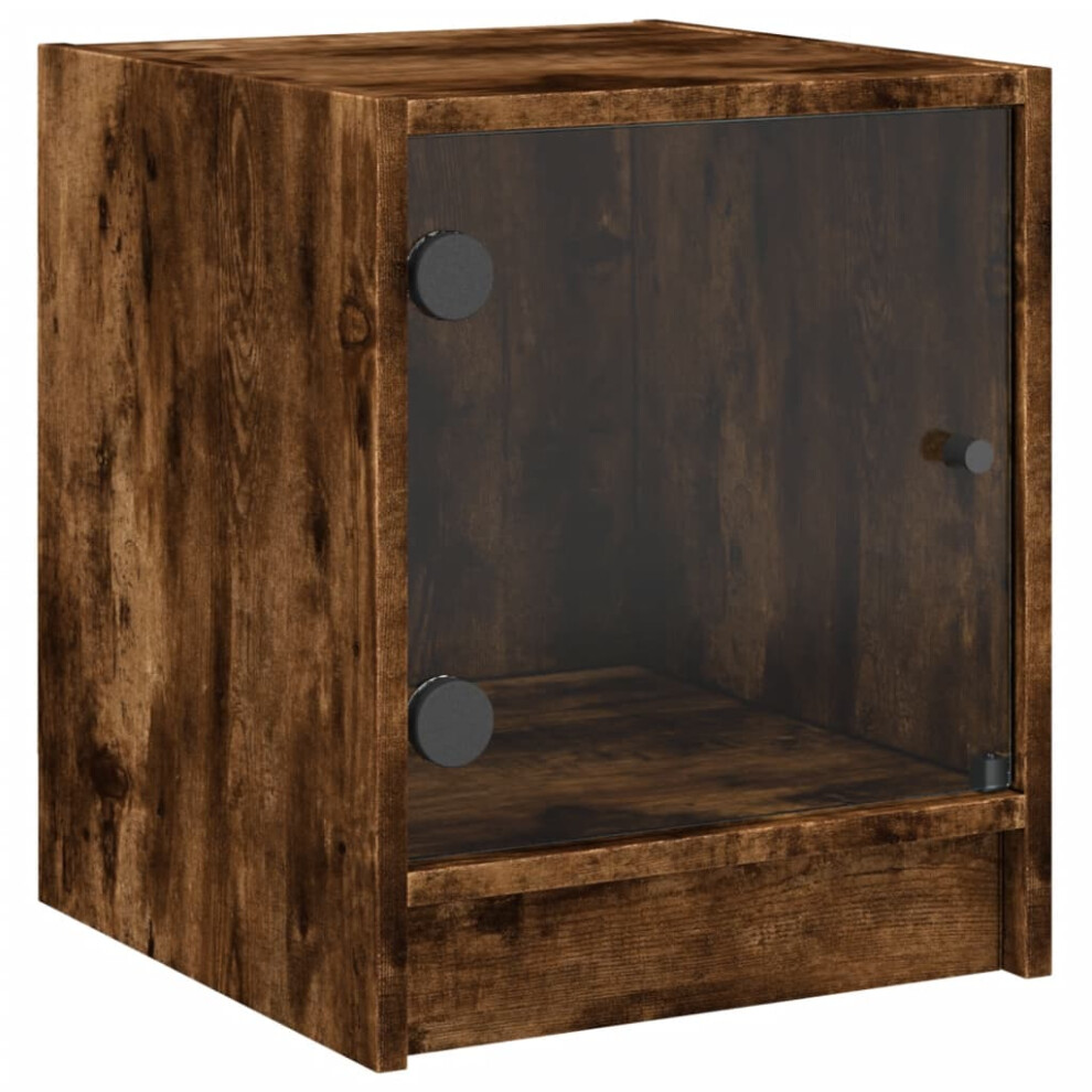 Vidaxl (Smoked Oak, 1 Pcs) Bedside Cabinets With Glass Doors Nightstand Bed Side Table End Table