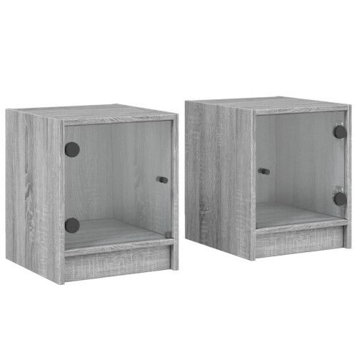 VidaXL (grey sonoma, 2 pcs) vidaXL Bedside Cabinets with Glass Doors Nightstand Bed Side Table End Table 1