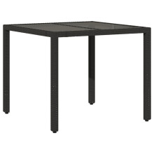 vidaXL Gartentisch mit Glasplatte Schwarz 90x90x75 cm Poly Rattan