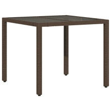 (brown, 90 x 90 x 75 cm) vidaXL Garden Table with Wooden Top Coffee Table Outdoor End Table Poly Rattan