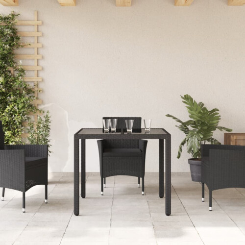 VidaXL vidaXL Gartentisch mit Glasplatte Schwarz 90x90x75 cm Poly Rattan 2