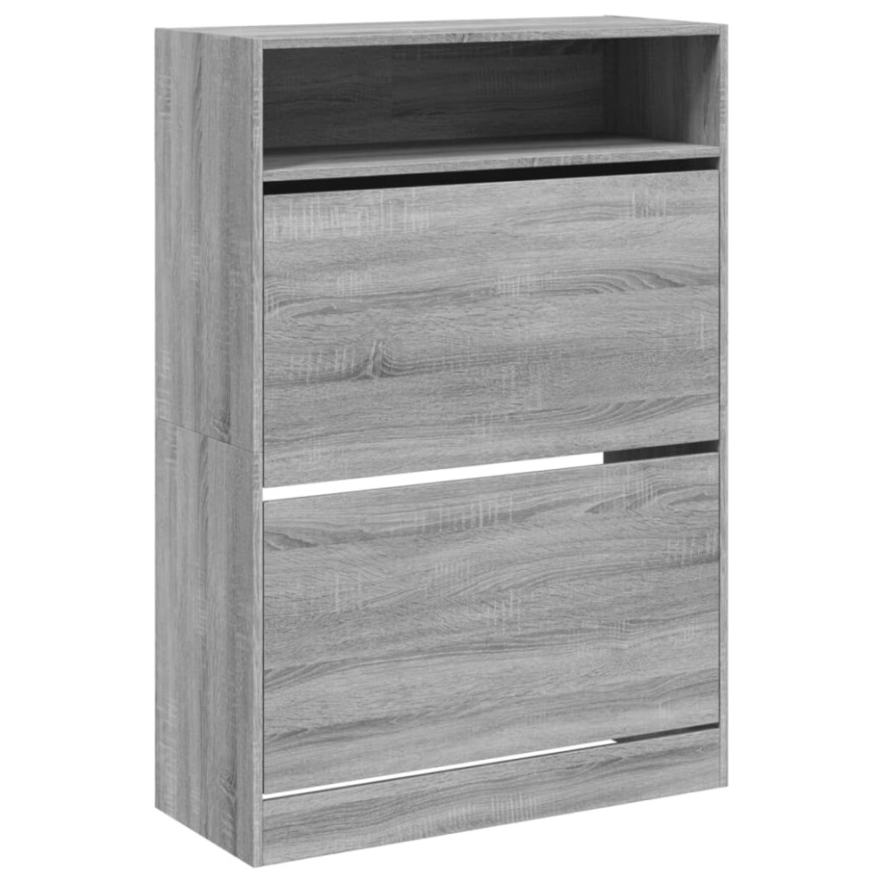 (grey sonoma, 80 x 34 x 116 cm) vidaXL Shoe Cabinet with 2 Flip-Drawers Shoe Storage Shelf Shoe Rack Cupboard