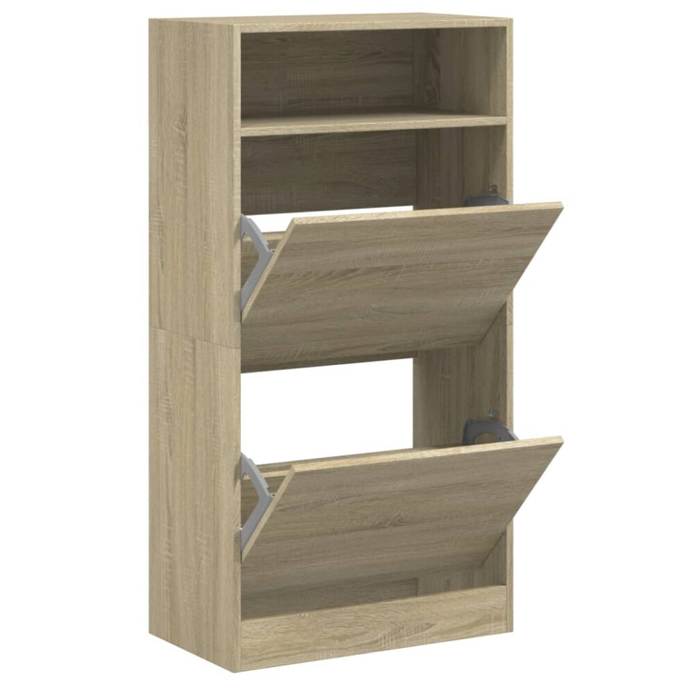 Vidaxl (Sonoma Oak, 60 X 34 X 116 Cm) Shoe Cabinet With 2 Flip-Drawers Shoe Storage Shelf Shoe Rack Cupboard