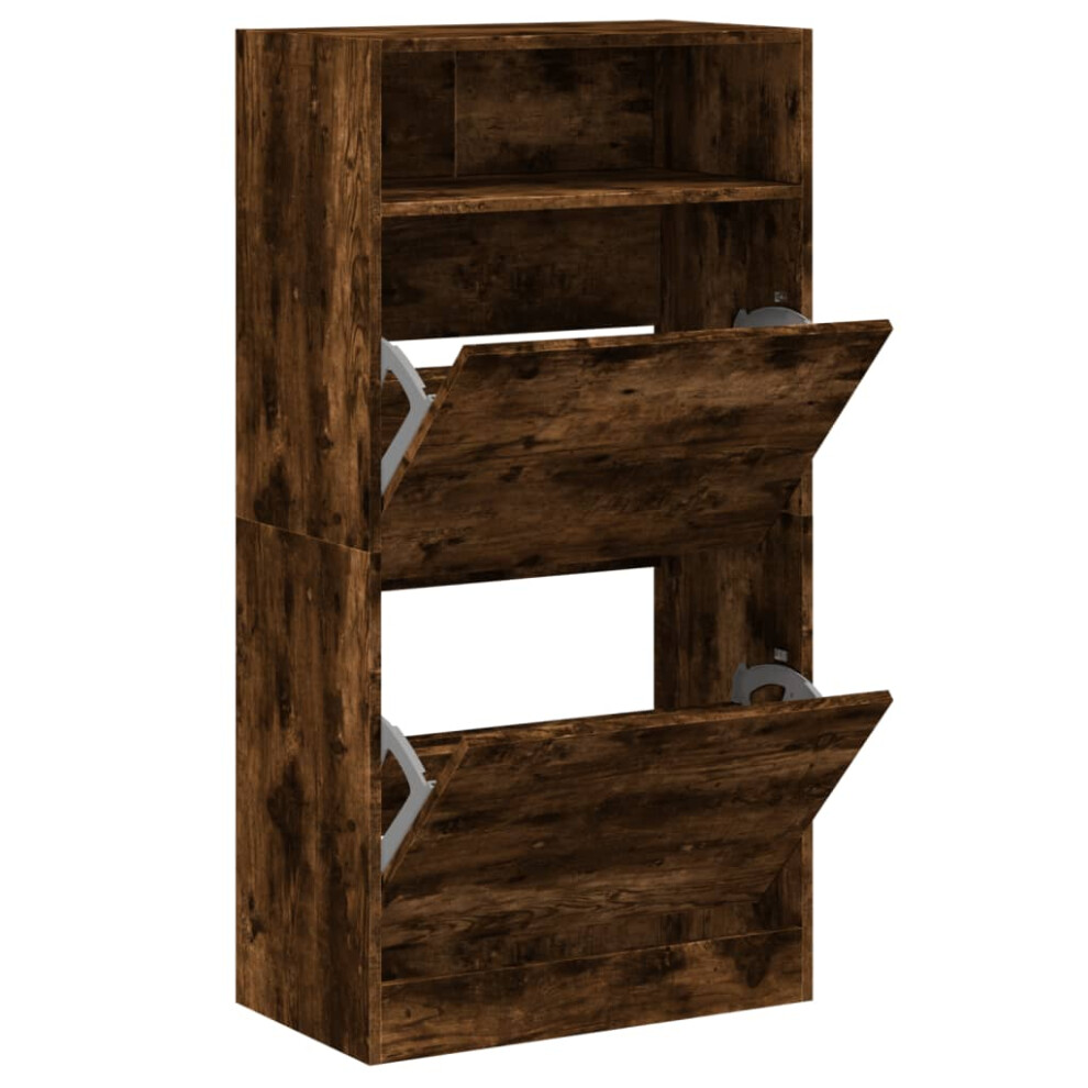 Vidaxl (Smoked Oak, 60 X 34 X 116 Cm) Shoe Cabinet With 2 Flip-Drawers Shoe Storage Shelf Shoe Rack Cupboard
