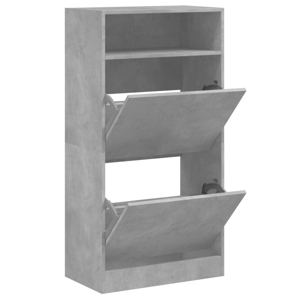 Vidaxl (Concrete Grey, 60 X 34 X 116 Cm) Shoe Cabinet With 2 Flip-Drawers Shoe Storage Shelf Shoe Rack Cupboard