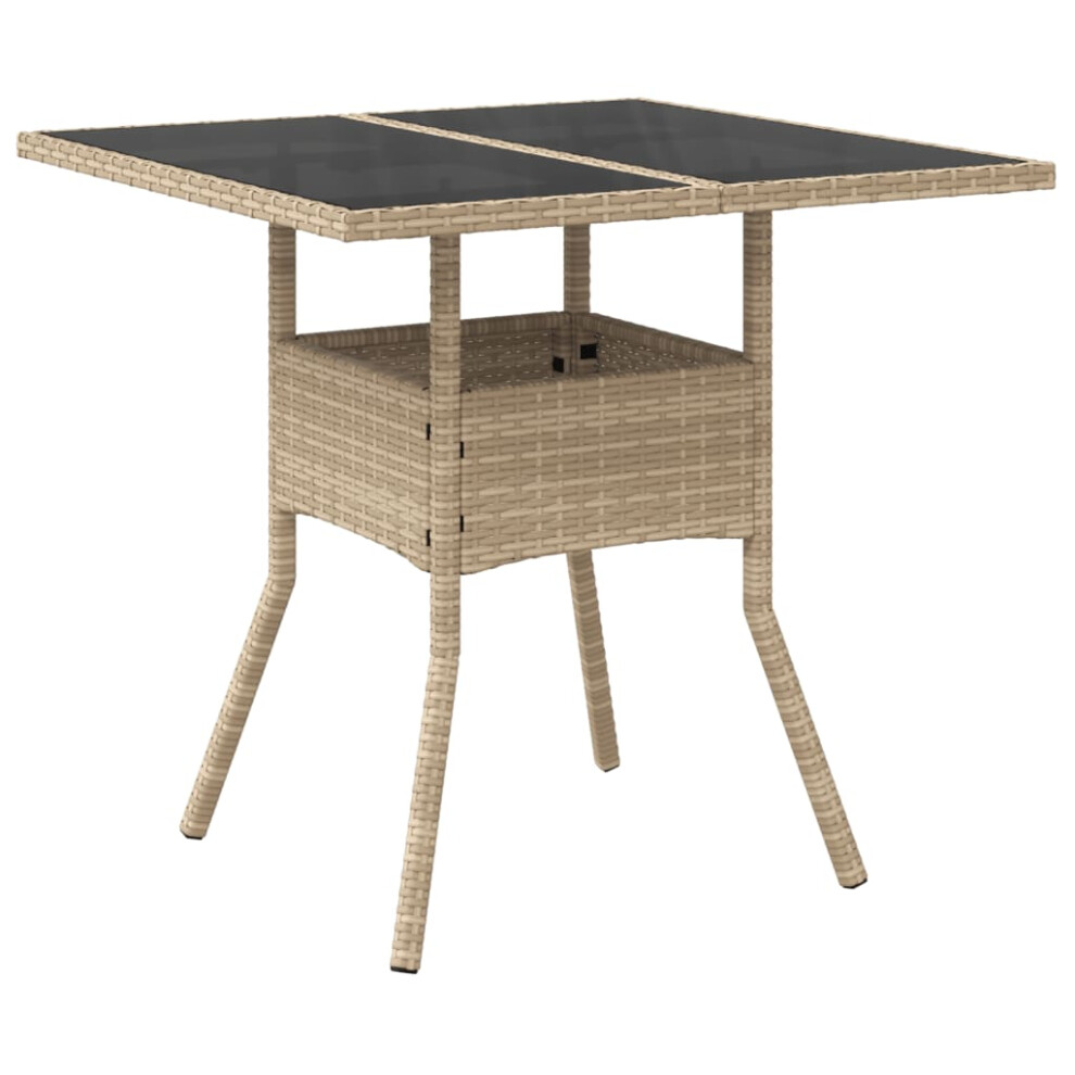 (beige, glass) vidaXL Garden Table with Top Outdoor Table Balcony Dining Table Poly Rattan