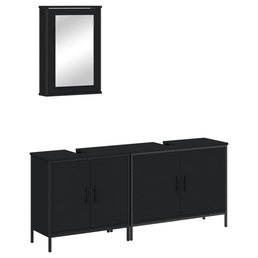 (black) vidaXL Bathroom Furniture Set 3 Piece Sink Cabinet Grey Sonoma Engineered Wood