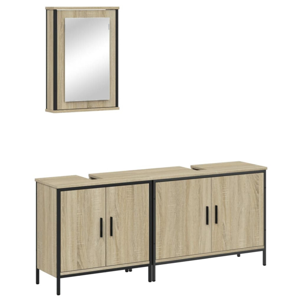 (sonoma oak) vidaXL Bathroom Furniture Set 3 Piece Sink Cabinet Grey Sonoma Engineered Wood