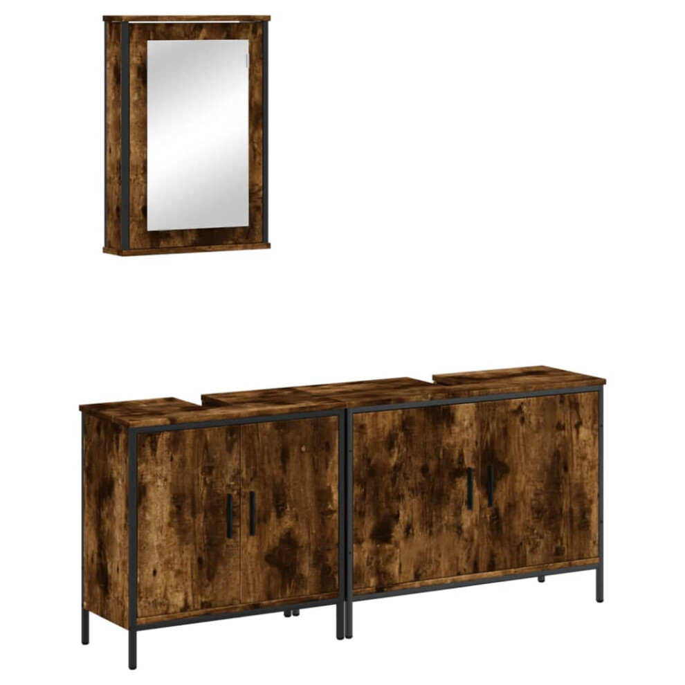 Vidaxl (Smoked Oak) Bathroom Furniture Set 3 Piece Sink Cabinet Grey Sonoma Engineered Wood
