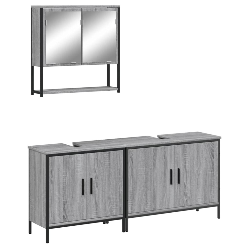 (grey sonoma) vidaXL Bathroom Furniture Set 3 Piece Sink Cabinet Sonoma Oak Engineered Wood