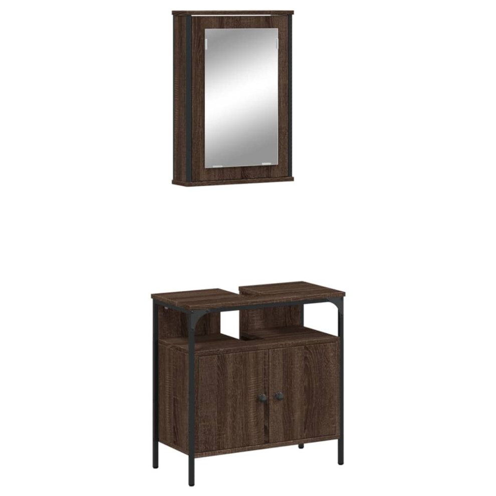 (brown oak) vidaXL Bathroom Furniture Set 2 Piece Sink Cabinet Brown Oak Engineered Wood