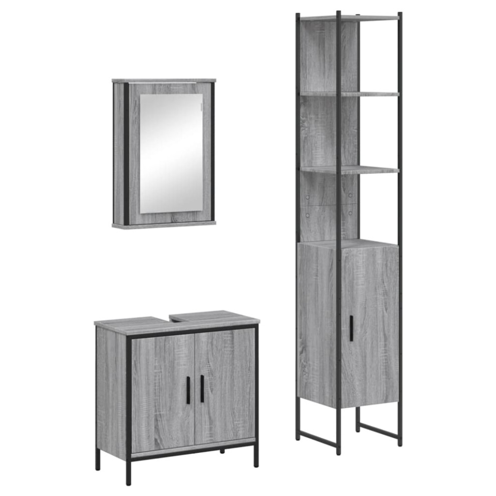 (grey sonoma) vidaXL Bathroom Furniture Set 3 Piece Sink Cabinet Grey Sonoma Engineered Wood