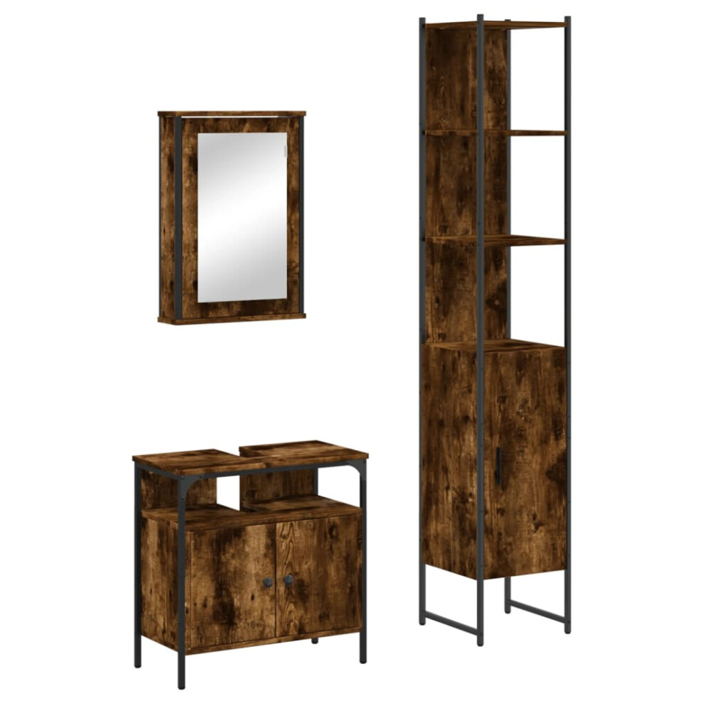 Vidaxl (Smoked Oak) Bathroom Furniture Set 3 Piece Sink Cabinet Grey Sonoma Engineered Wood