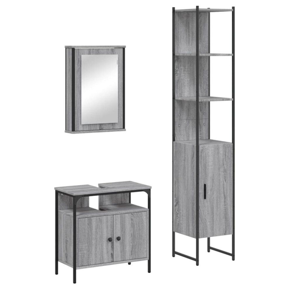 (grey sonoma) vidaXL Bathroom Furniture Set 3 Piece Sink Cabinet Grey Sonoma Engineered Wood