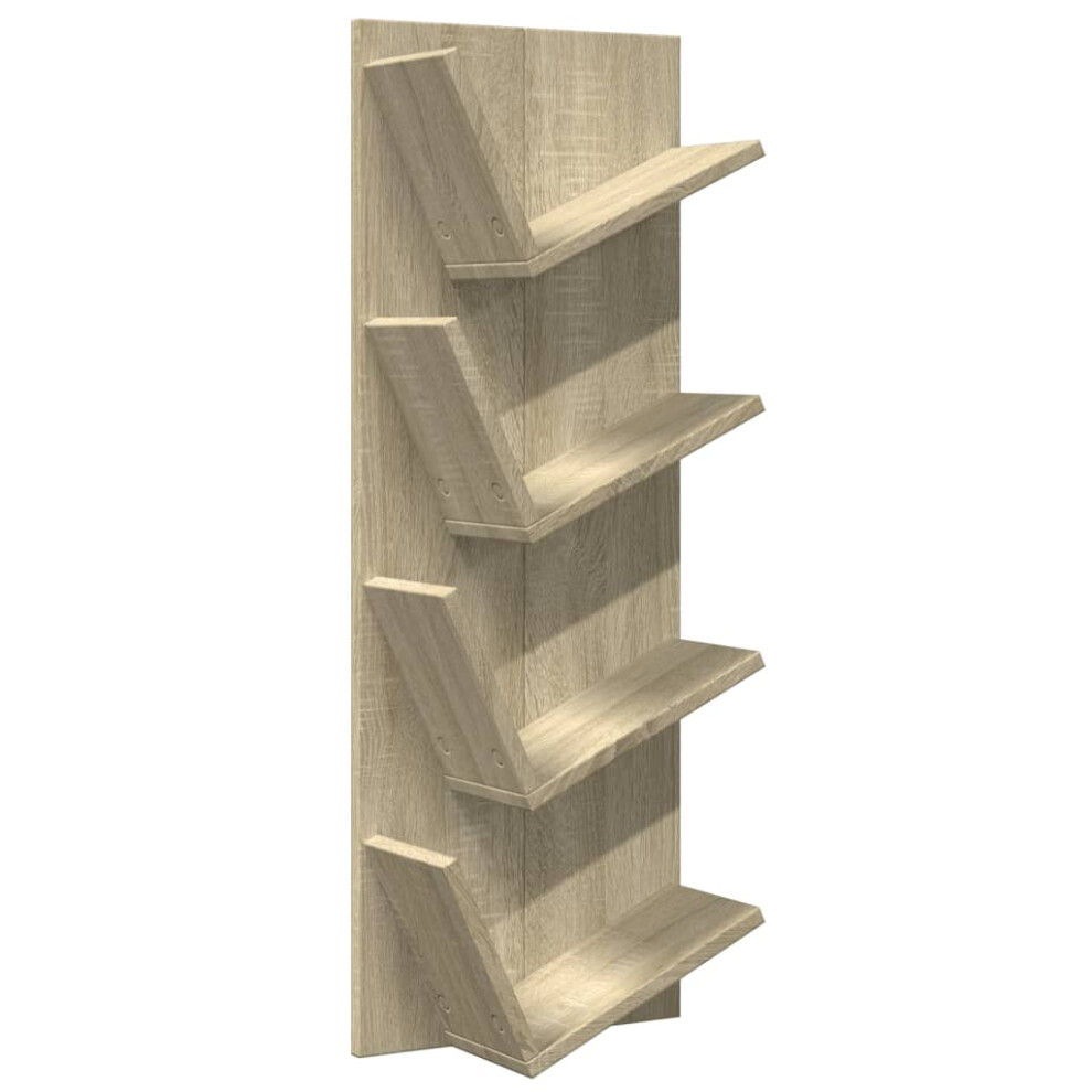 (sonoma oak) vidaXL Wall Bookshelf 4-Tier Bookcase Floating Shelf Wall Storage Book Shelf