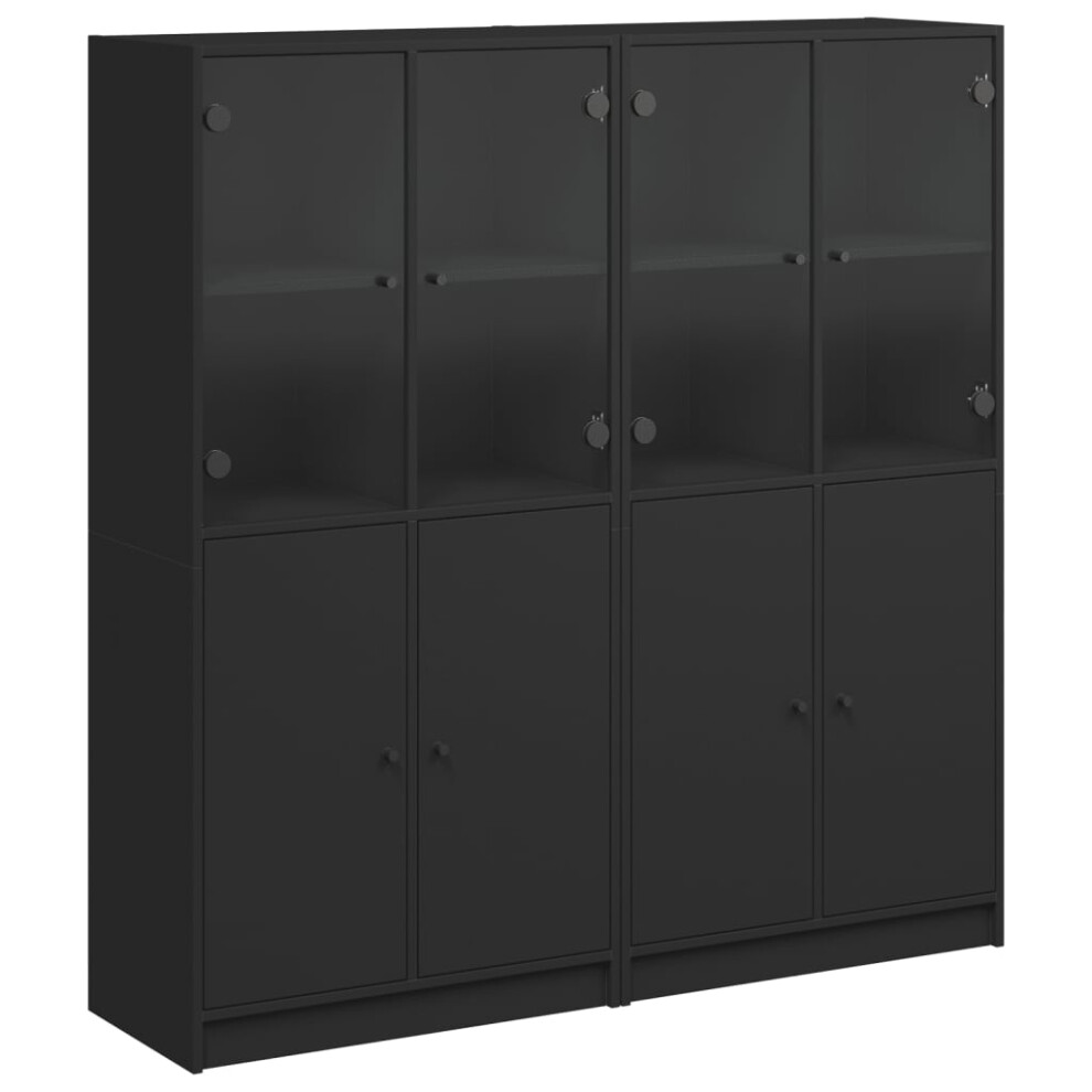 vidaXL Bookcase with Doors Bookshelf Cabinet Highboard Black Engineered Wood