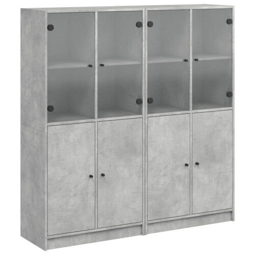 VidaXL vidaXL Bookcase with Doors Bookshelf Cabinet Concrete Grey Engineered Wood 1