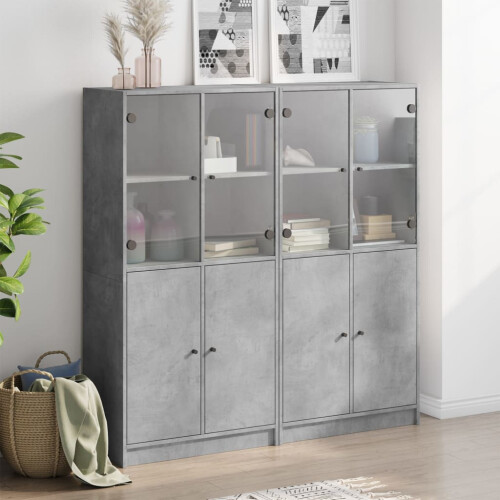 VidaXL vidaXL Bookcase with Doors Bookshelf Cabinet Concrete Grey Engineered Wood 2