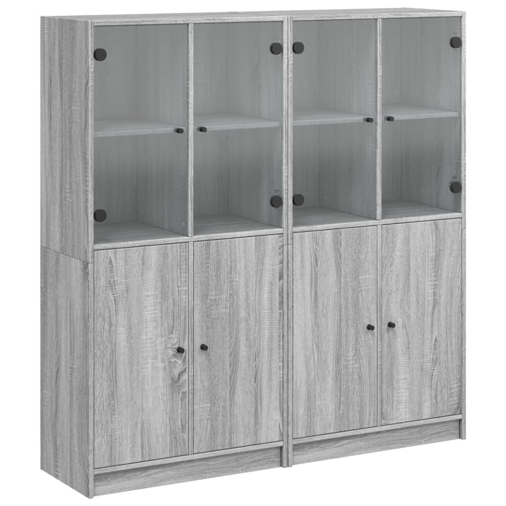 vidaXL Bookcase with Doors Bookshelf Rack Cabinet Grey Sonoma Engineered Wood