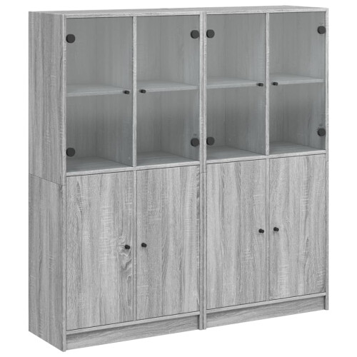 VidaXL vidaXL Bookcase with Doors Bookshelf Rack Cabinet Grey Sonoma Engineered Wood 1