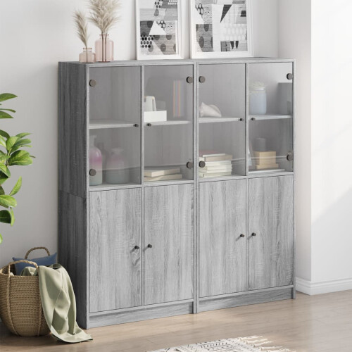 VidaXL vidaXL Bookcase with Doors Bookshelf Rack Cabinet Grey Sonoma Engineered Wood 2