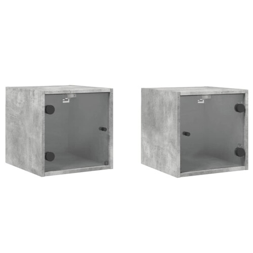 VidaXL vidaXL Bedside Cabinets with Glass Doors Bed Side Table 2 pcs Concrete Grey 1