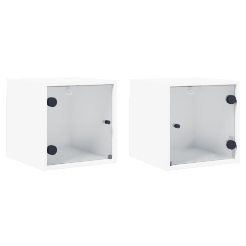VidaXL vidaXL Bedside Cabinets with Glass Doors Nightstand Side End Table 2 pcs White 1