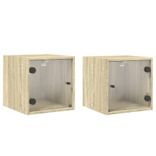 vidaXL Bedside Cabinets with Glass Doors Nightstand End Table 2 pcs Sonoma Oak