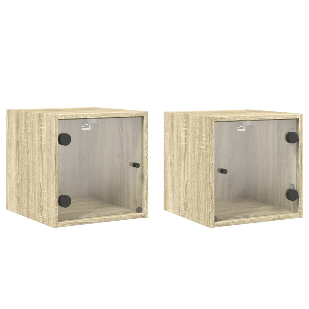 vidaXL Bedside Cabinets With Glass Doors Nightstand End Table 2 Pcs Sonoma Oak