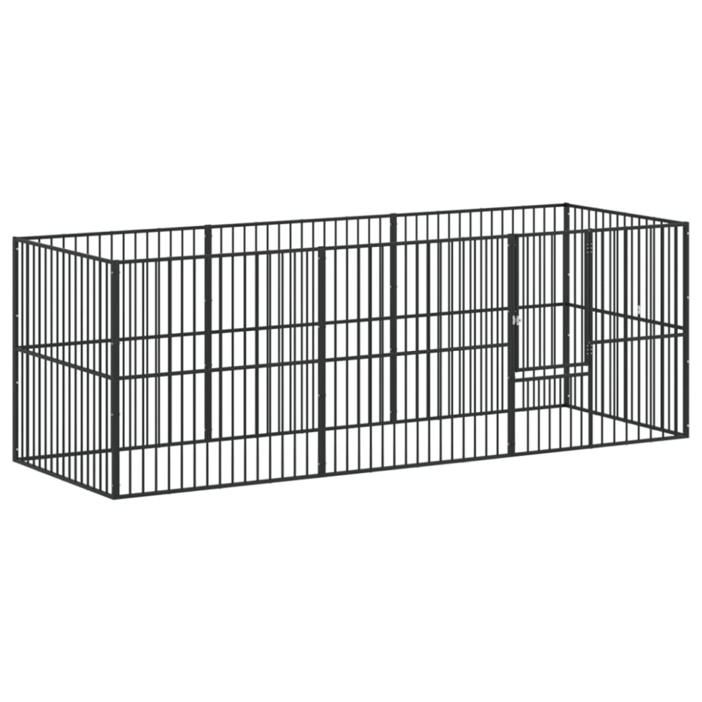 vidaXL Dog Playpen 8 Panels Dog Kennel Pet Dog Crate Black Galvanised Steel