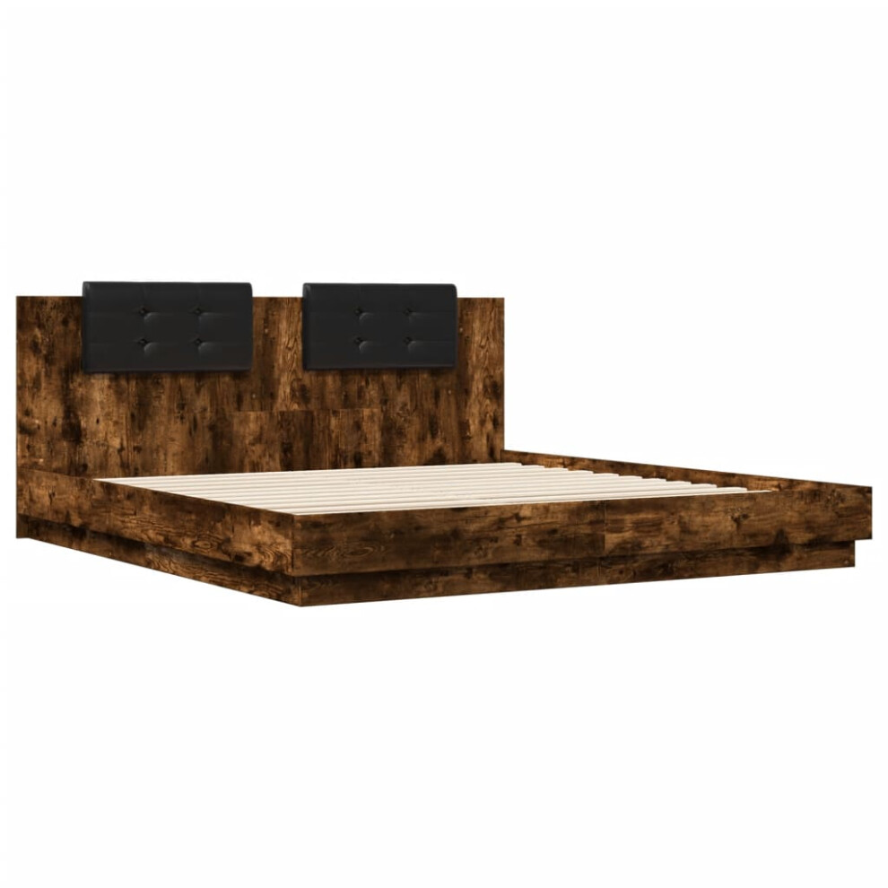 vidaXL Bed Frame & Headboard Smoked Oak 180x200 cm Super King Engineered Wood