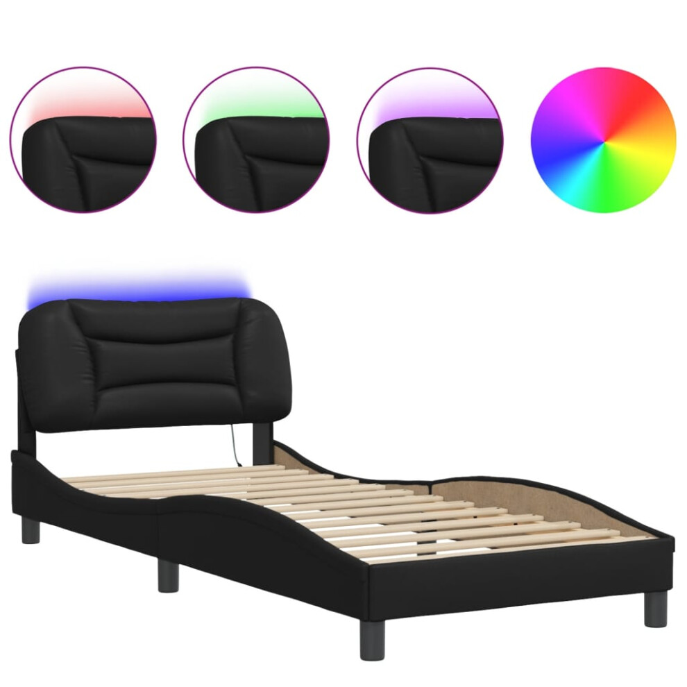 vidaXL Bed Frame with LED Lights Bed Base Black 90x190 cm Single Faux Leather