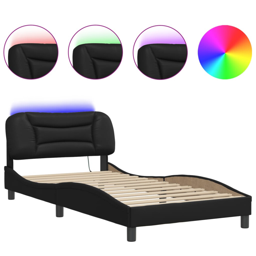 vidaXL Bed Frame with LED Lights Home Bed Base Black 100x200 cm Faux Leather