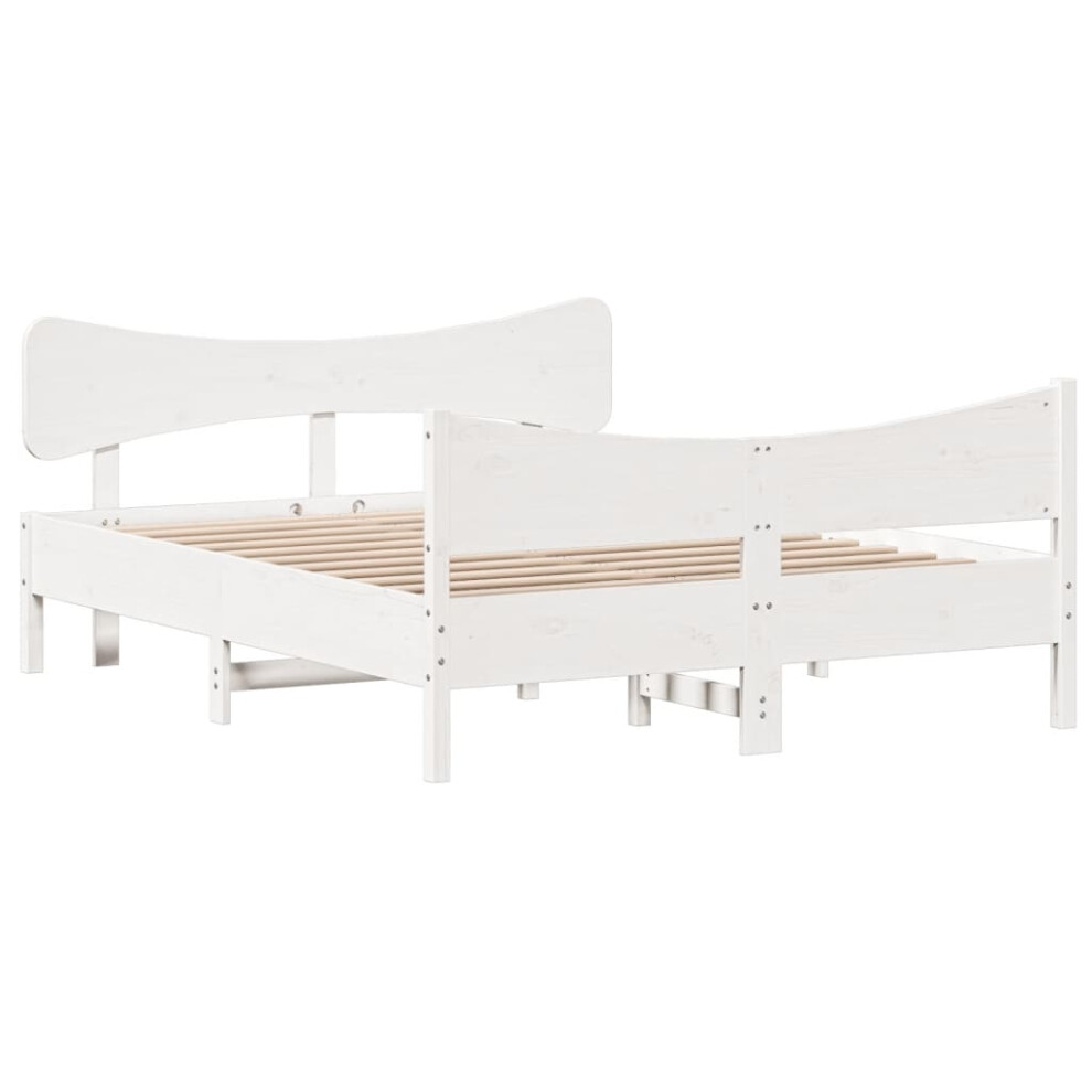 Vidaxl Bed Frame With Headboard Home Bed Base White 160X200 Cm Solid Wood Pine