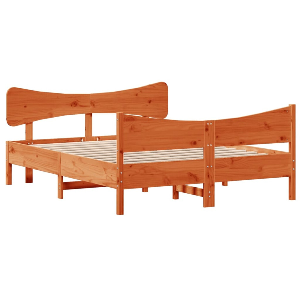 Vidaxl Bed Frame With Headboard Wax Brown 150X200 Cm King Size Solid Wood Pine