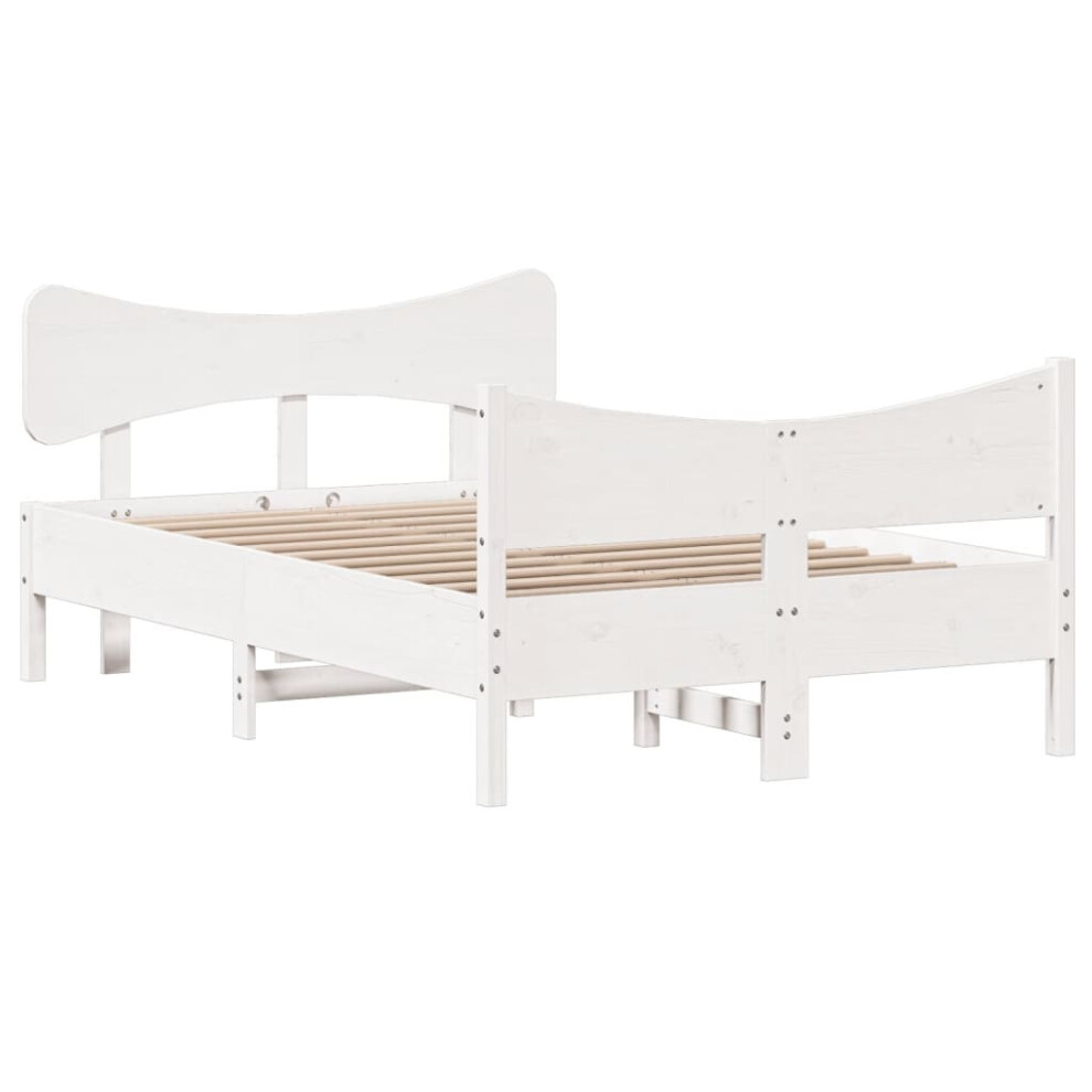 vidaXL Bed Frame with Headboard Home Bed Base White 120x200 cm Solid Wood Pine