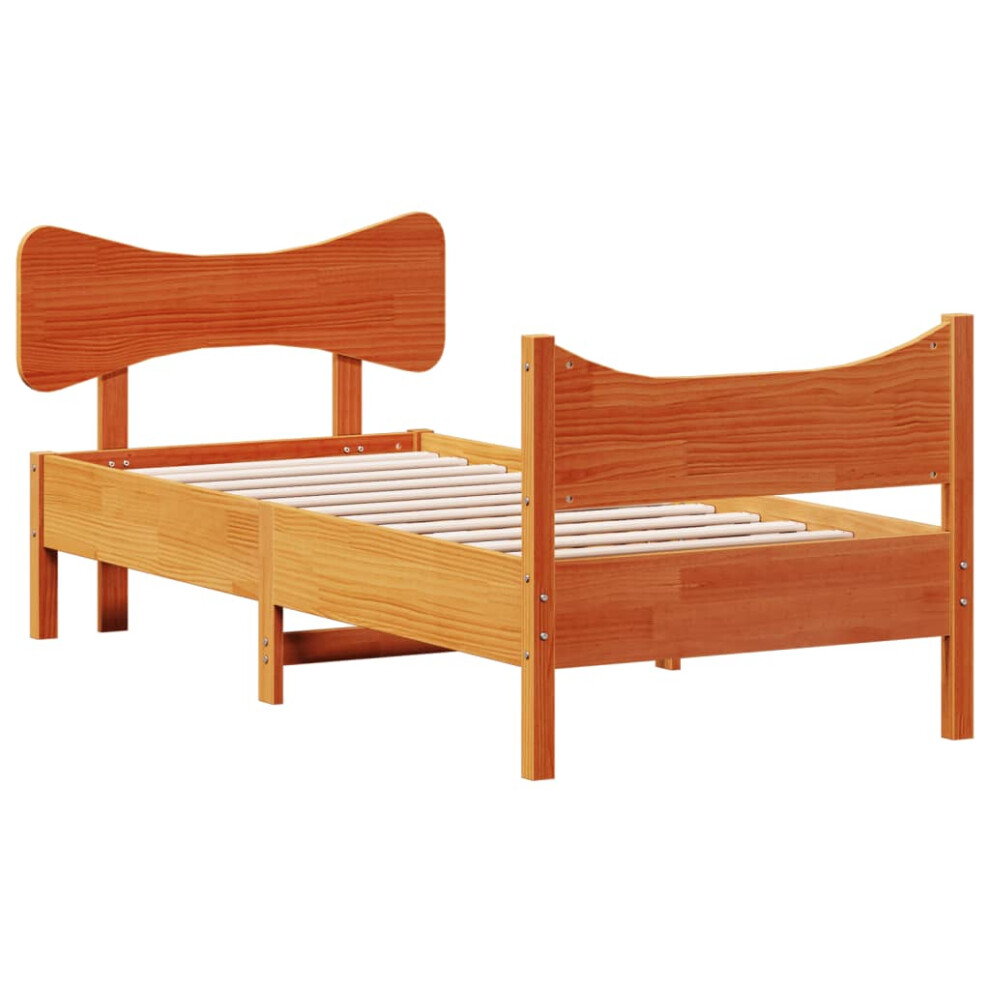 Vidaxl Bed Frame & Headboard Wax Brown 75X190 Cm Small Single Solid Wood Pine