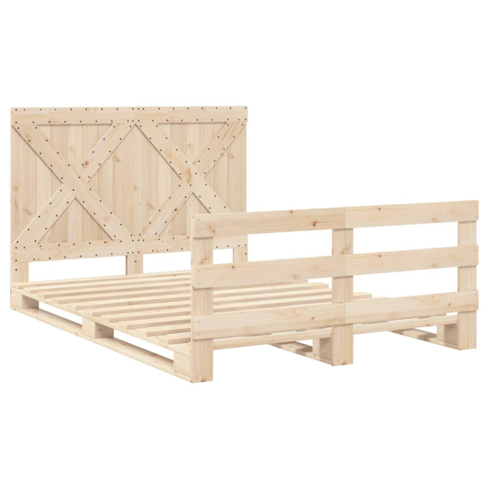 Vidaxl Bed Frame With Headboard Bed Base Bedstead 140X200 Cm Solid Wood Pine