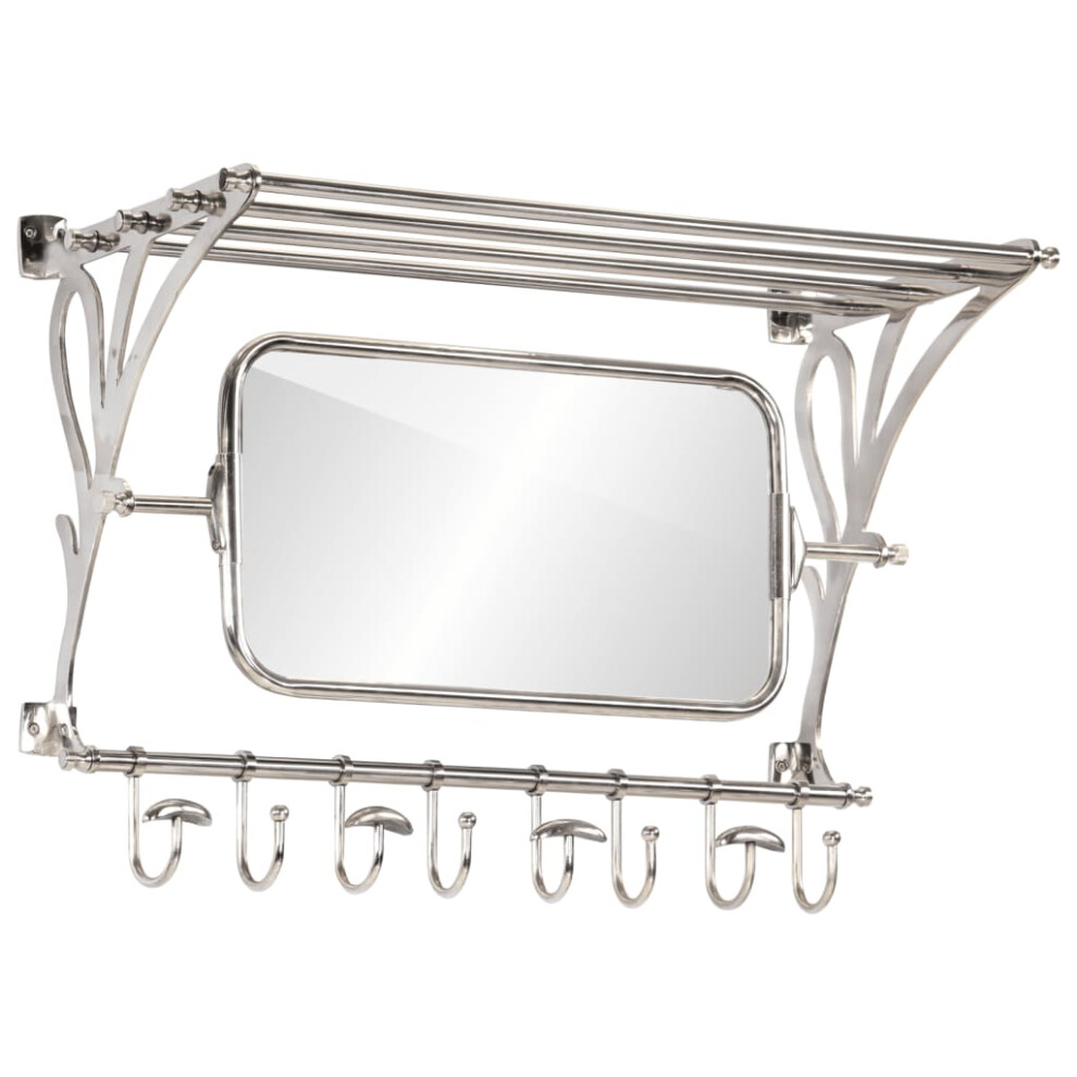 vidaXL Luggage Rack with Coat Hangers and Mirror Wall Mounted Rack Aluminium