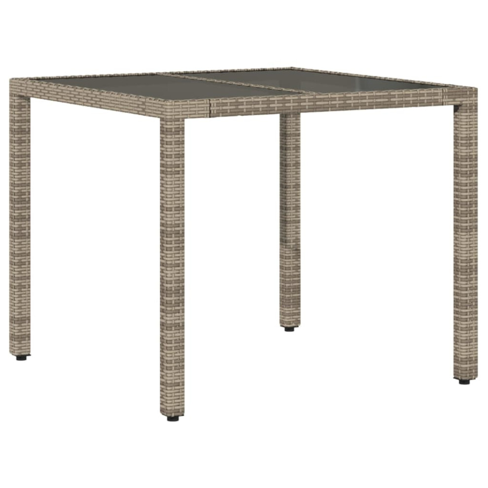 vidaXL Garden Table with Glass Top Outdoor Table Dining Table Grey Poly Rattan