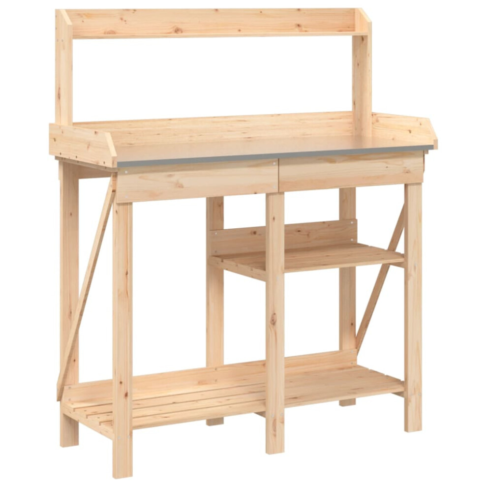 vidaXL Potting Bench with Shelves Plant Stand Potting Table Solid Wood Fir