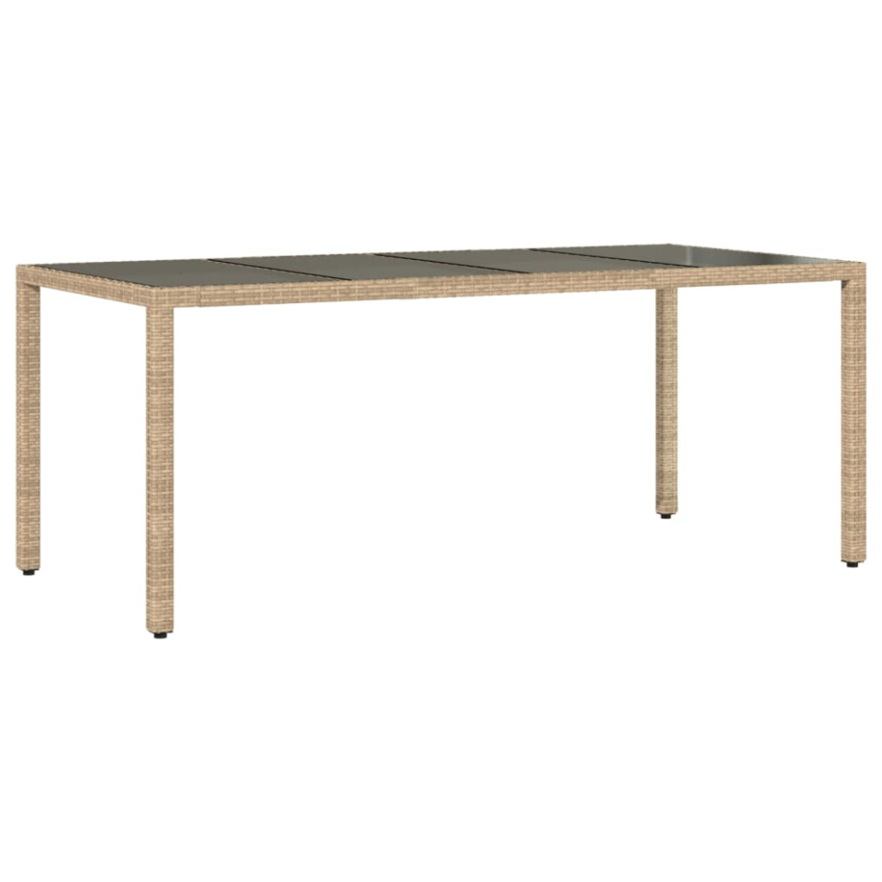 Vidaxl Garden Table With Glass Top Outdoor Dining Table Beige Poly Rattan