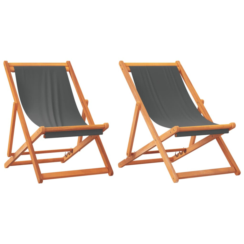 vidaXL Folding Beach Chairs Garden Chairs Outdoor Chairs 2 pcs Grey Fabric