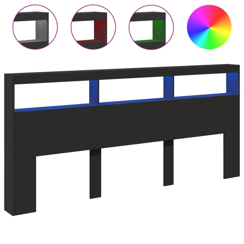 Vidaxl Headboard Cabinet With Led Bedroom Bed Headboard Black 220X17x102 Cm